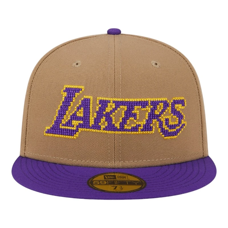 Los Angeles Lakers Khaki Brown and Purple Pixel Logo New Era 59FIFTY Fitted Hat
