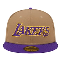 Los Angeles Lakers Khaki Brown and Purple Pixel Logo New Era 59FIFTY Fitted Hat