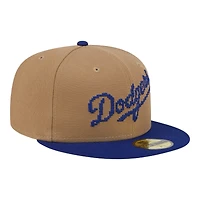 Los Angeles Dodgers Khaki Brown and Royal Blue Pixel Logo New Era 59FIFTY Fitted Hat
