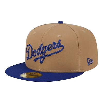 Los Angeles Dodgers Khaki Brown and Royal Blue Pixel Logo New Era 59FIFTY Fitted Hat