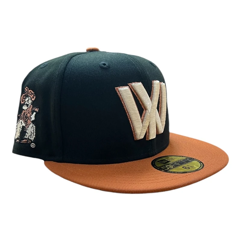 Wyoming Cowboys Black and Burnt Orange Logo Patch Gray UV NCAA New Era 59FIFTY Fitted Hat