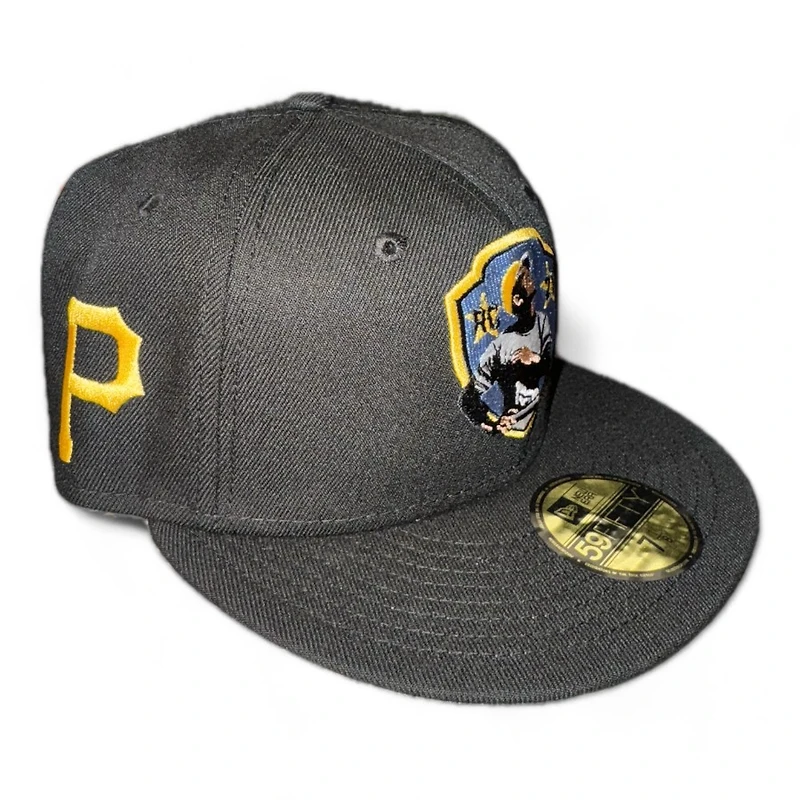 Pittsburgh Pirates Black Roberto Clemente Team Logo Patch Gray UV New Era 59FIFTY Fitted Hat