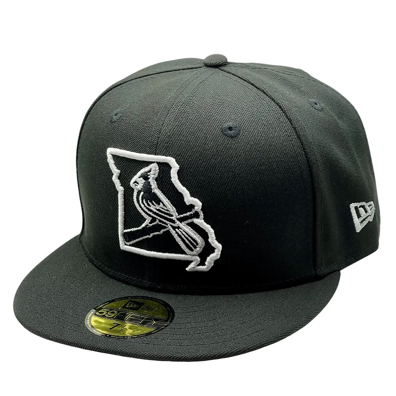 St. Louis Cardinals Black and White Cardinal State Outline Logo UV New Era 59FIFTY Fitted Hat