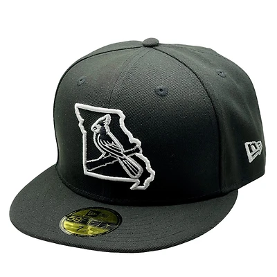St. Louis Cardinals Black and White Cardinal State Outline Logo UV New Era 59FIFTY Fitted Hat