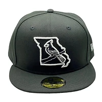 St. Louis Cardinals Black and White Cardinal State Outline Logo UV New Era 59FIFTY Fitted Hat