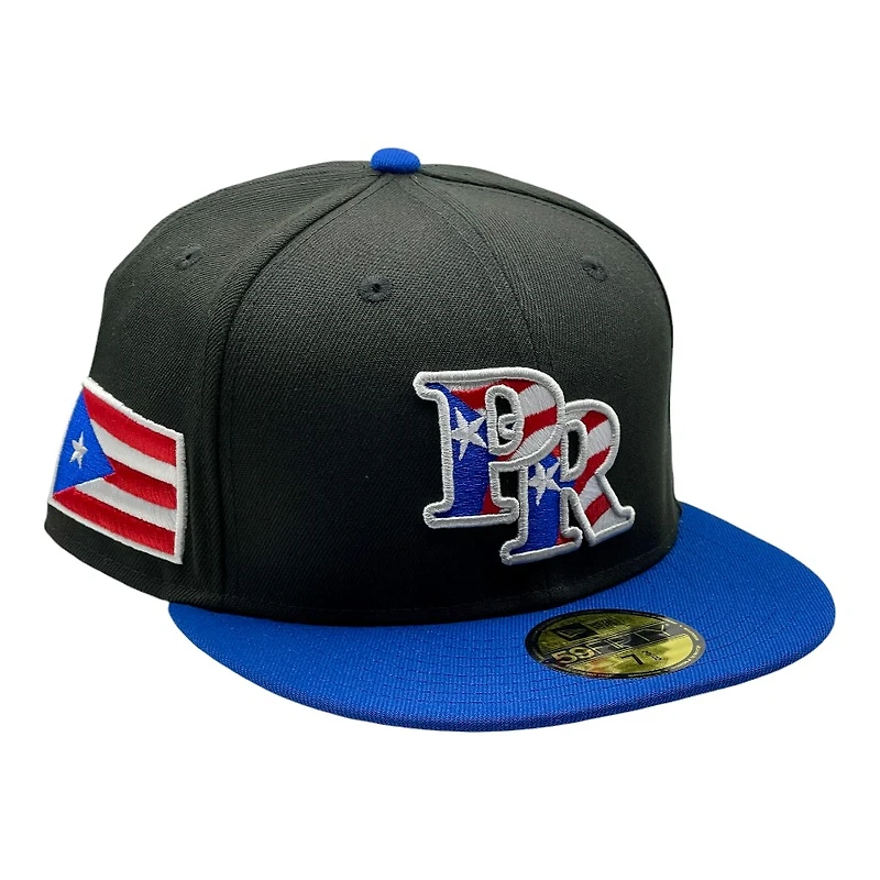 Puerto Rico Black and Royal Blue Flag Patch Gray UV New Era 59FIFTY Fitted Hat