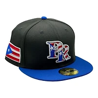 Puerto Rico Black and Royal Blue Flag Patch Gray UV New Era 59FIFTY Fitted Hat