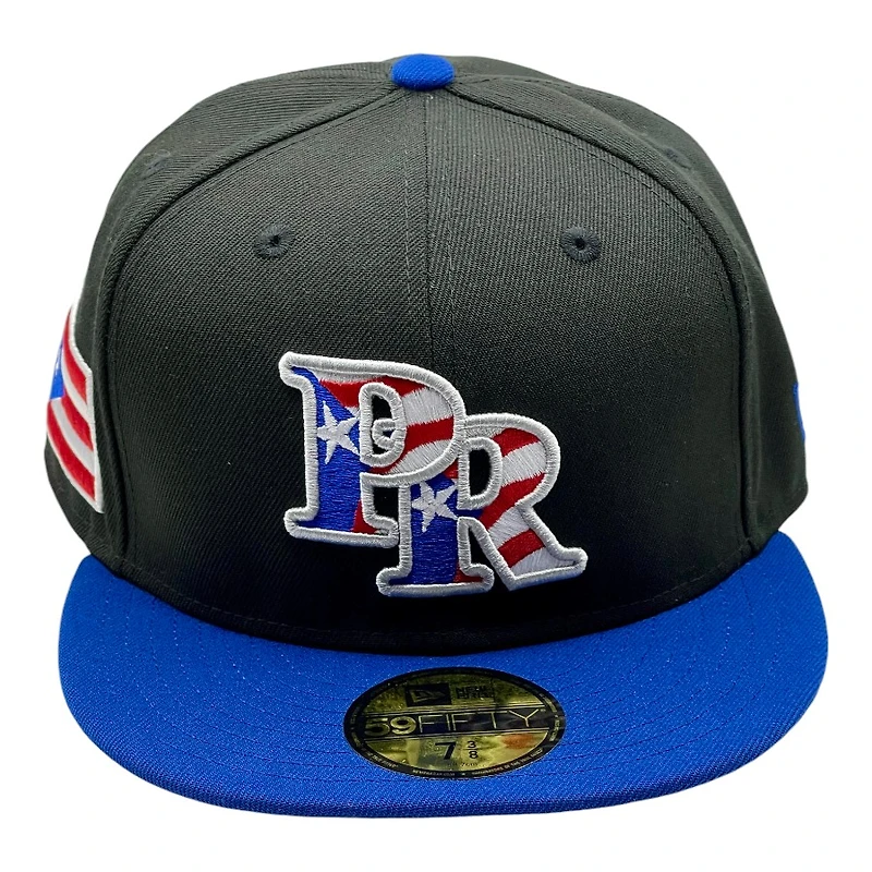 Puerto Rico Black and Royal Blue Flag Patch Gray UV New Era 59FIFTY Fitted Hat