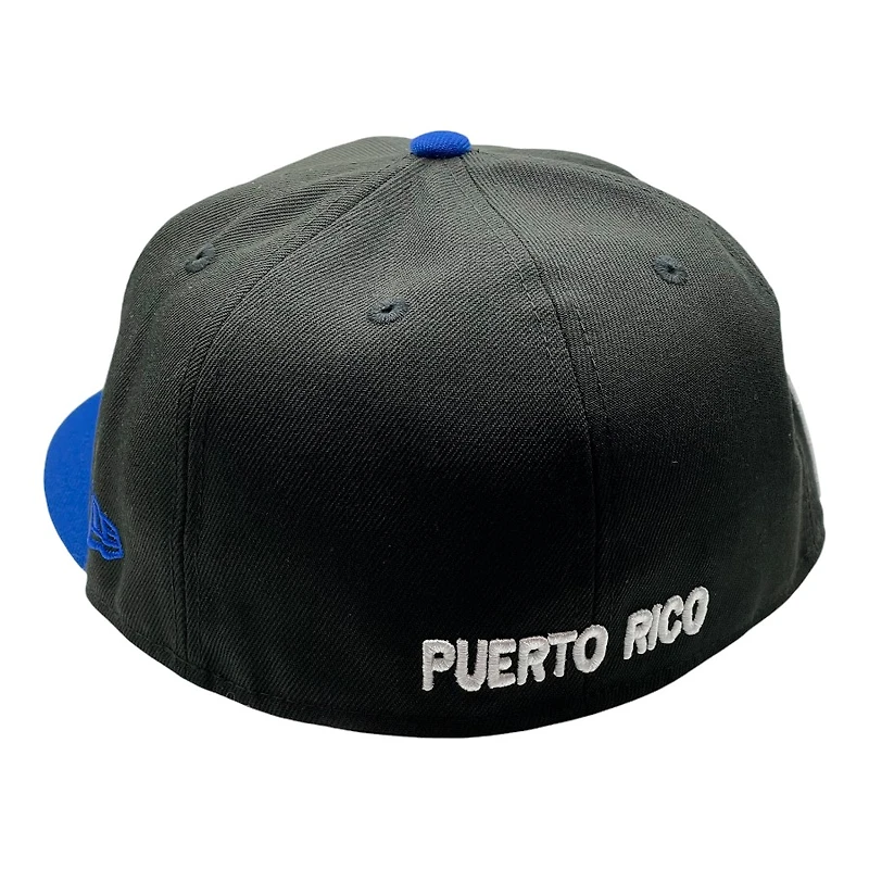 Puerto Rico Black and Royal Blue Flag Patch Gray UV New Era 59FIFTY Fitted Hat