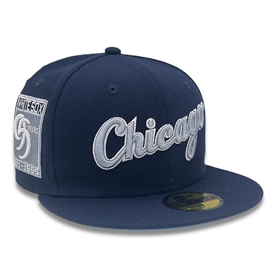 Chicago White Sox Navy and Light Blue Script 95 Years Patch Icy UV New Era 59FIFTY Fitted Hat