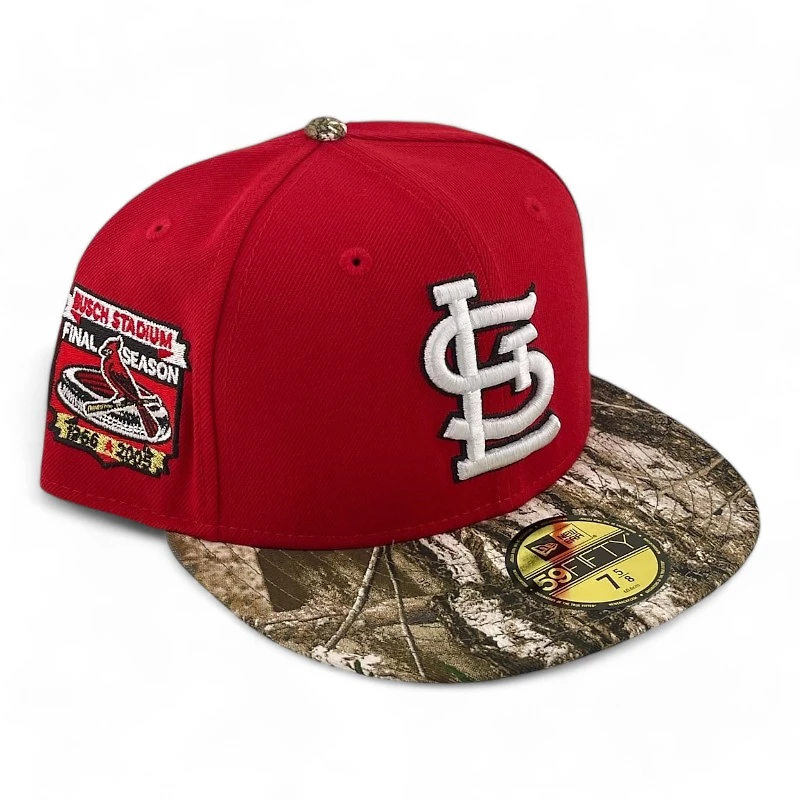 St. Louis Cardinals Red and Realtree STL Logo Busch Stadium Patch Gray UV New Era 59FIFTY Fitted Hat