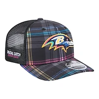 Baltimore Ravens 2024 NFL Crucial Catch Plaid New Era 9SEVENTY Trucker Snapback Hat
