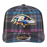 Baltimore Ravens 2024 NFL Crucial Catch Plaid New Era 9SEVENTY Trucker Snapback Hat