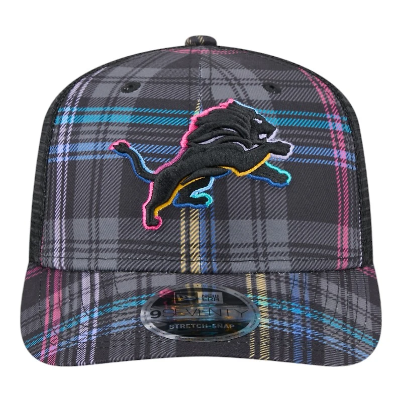 Detroit Lions 2024 NFL Crucial Catch Plaid New Era 9SEVENTY Trucker Snapback Hat