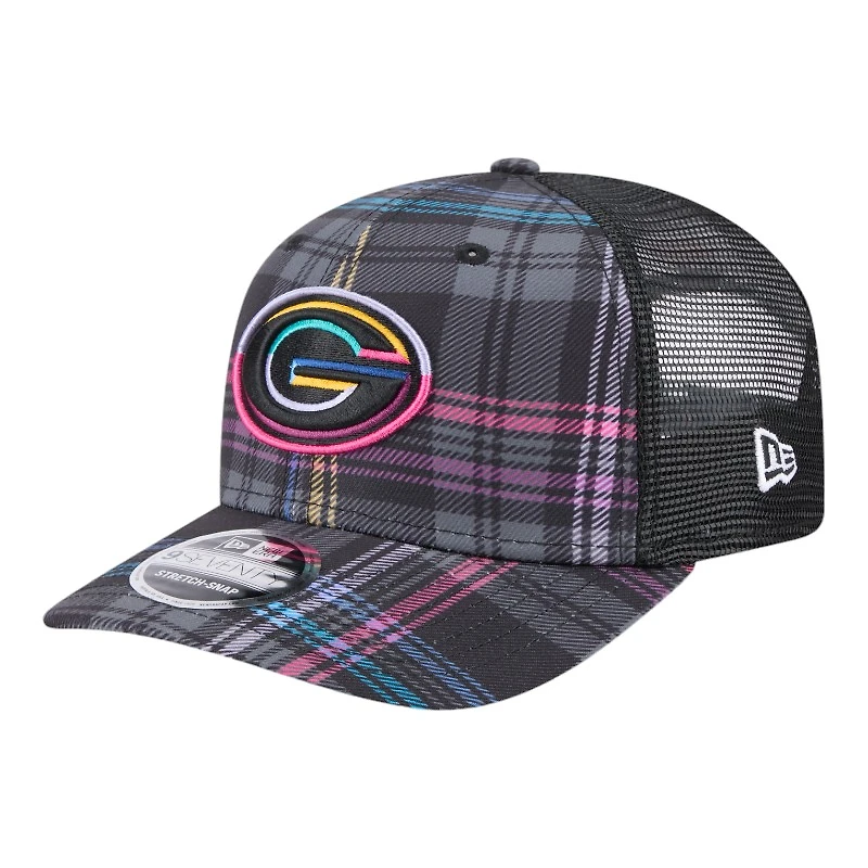 Green Bay Packers 2024 NFL Crucial Catch Plaid New Era 9SEVENTY Trucker Snapback Hat