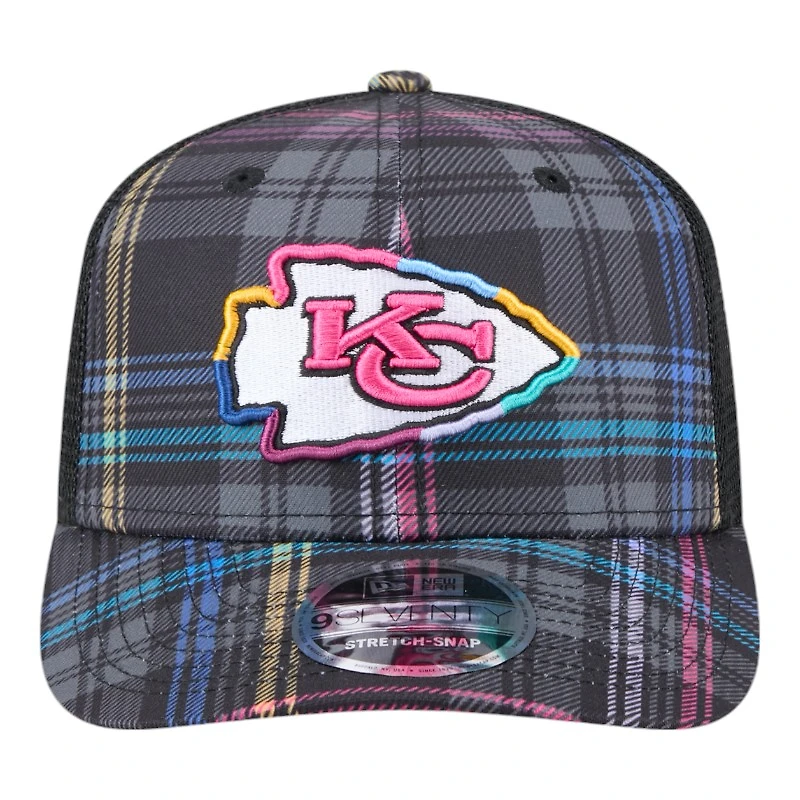 Kansas City Chiefs 2024 NFL Crucial Catch Plaid New Era 9SEVENTY Trucker Snapback Hat