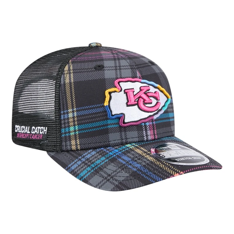 Kansas City Chiefs 2024 NFL Crucial Catch Plaid New Era 9SEVENTY Trucker Snapback Hat