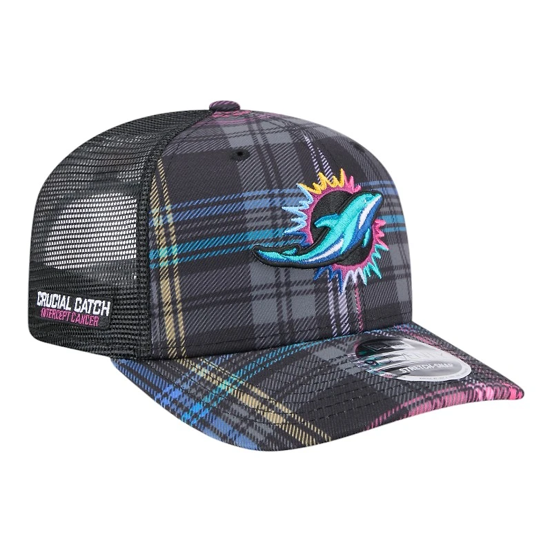 Miami Dolphins 2024 NFL Crucial Catch Plaid New Era 9SEVENTY Trucker Snapback Hat