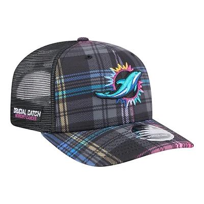 Miami Dolphins 2024 NFL Crucial Catch Plaid New Era 9SEVENTY Trucker Snapback Hat