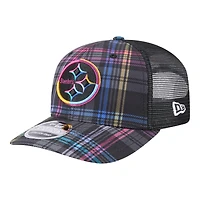 Pittsburgh Steelers 2024 NFL Crucial Catch Plaid New Era 9SEVENTY Trucker Snapback Hat