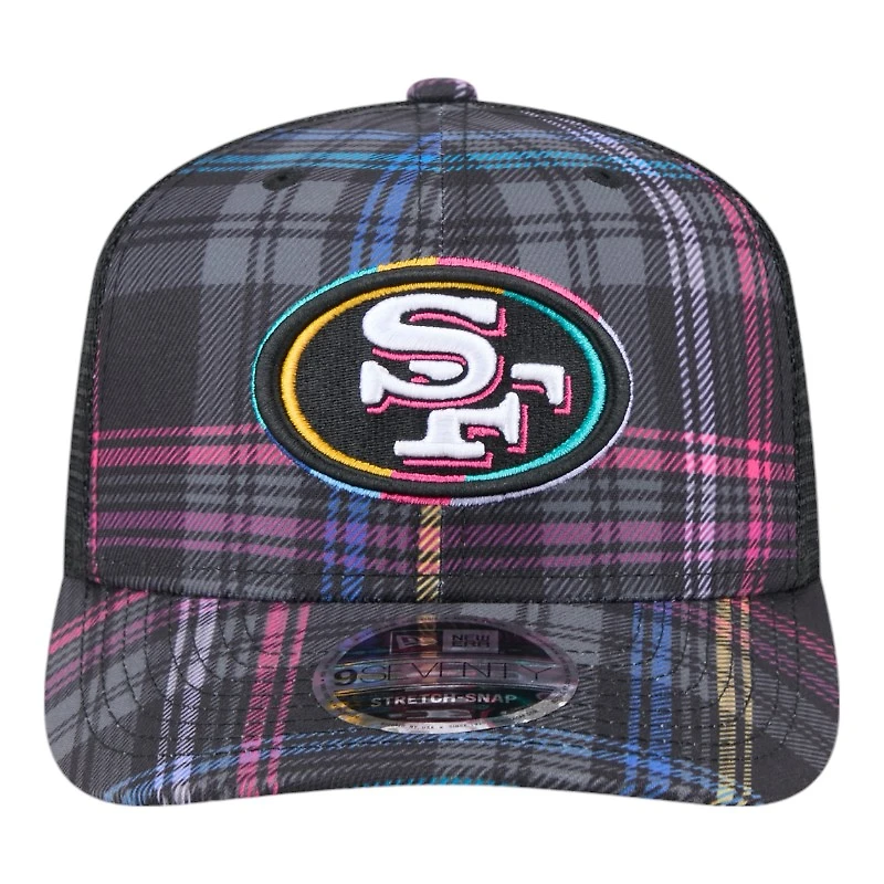 San Francisco 49ers 2024 NFL Crucial Catch Plaid New Era 9SEVENTY Trucker Snapback Hat