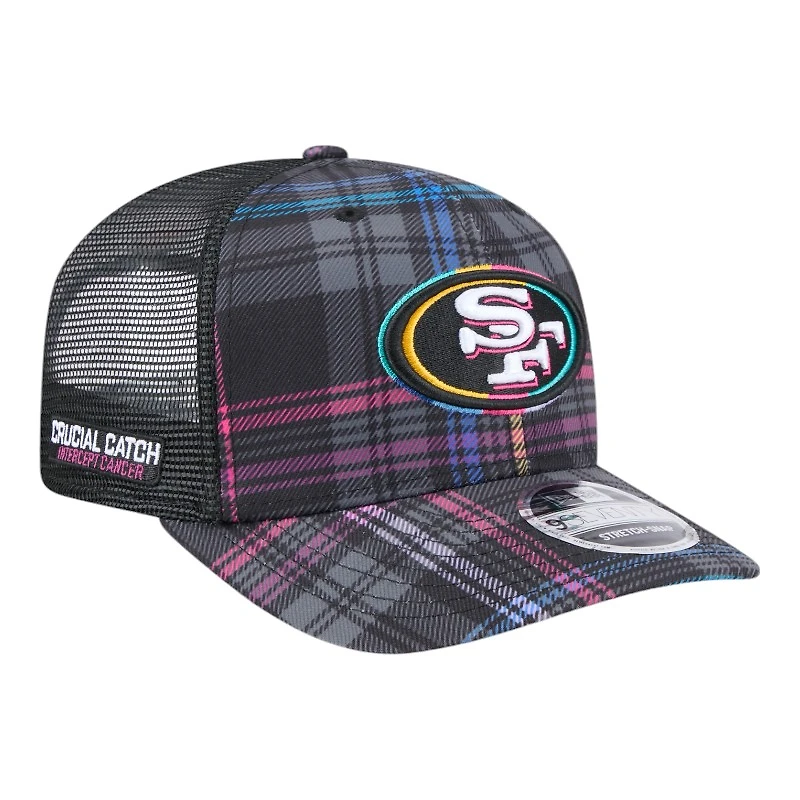 San Francisco 49ers 2024 NFL Crucial Catch Plaid New Era 9SEVENTY Trucker Snapback Hat