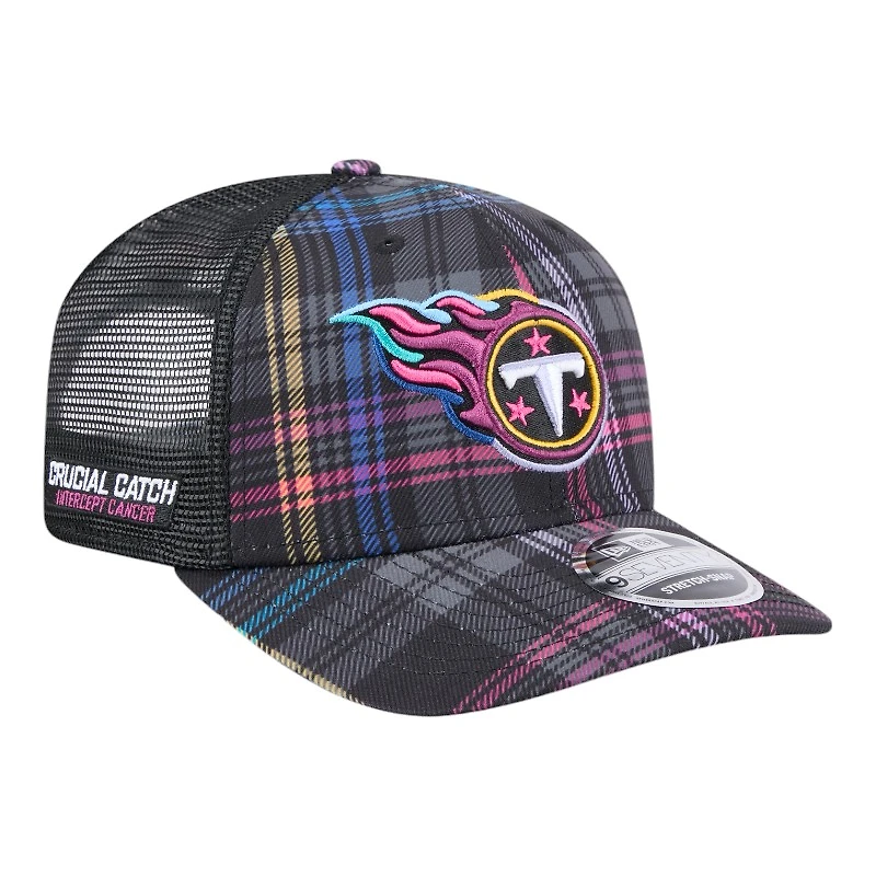 Tennessee Titans 2024 NFL Crucial Catch Plaid New Era 9SEVENTY Trucker Snapback Hat