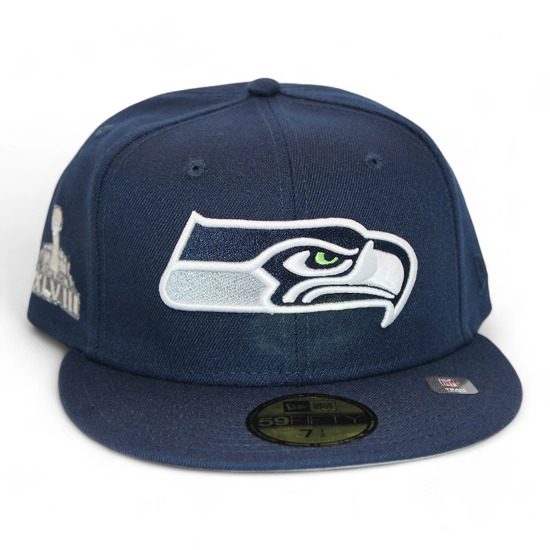 Seattle Seahawks Navy "DPM NFL Pack" Super Bowl XLVIII Patch Gray UV New Era 59Fifty Fitted Hat