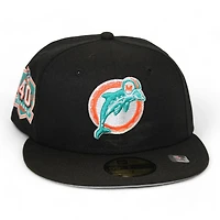 Miami Dolphins Black "DPM NFL Pack" 40 Seasons Patch Gray UV New Era 59Fifty Fitted Hat