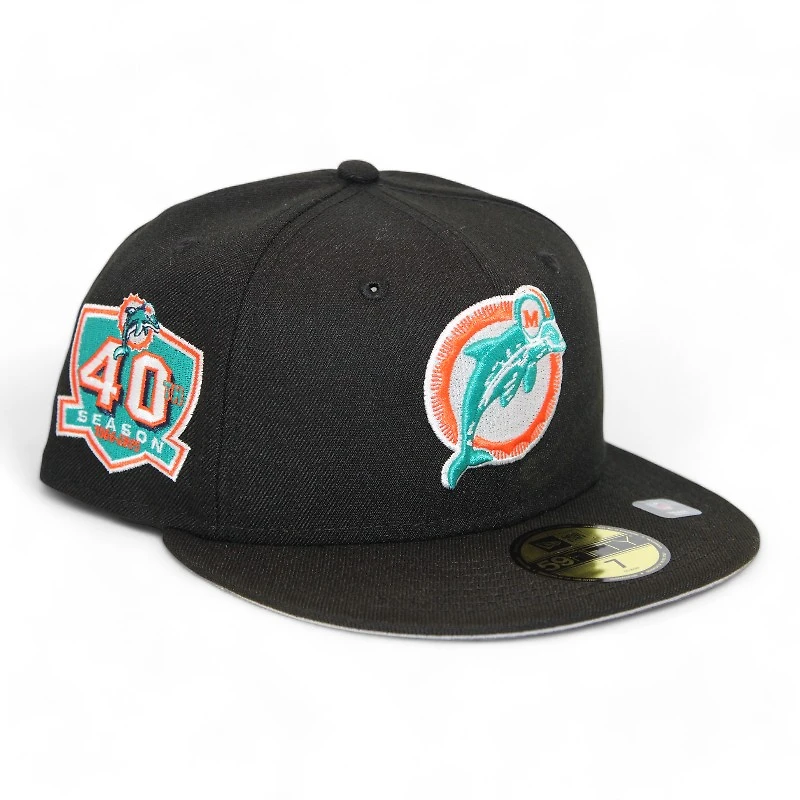 Miami Dolphins Black "DPM NFL Pack" 40 Seasons Patch Gray UV New Era 59Fifty Fitted Hat
