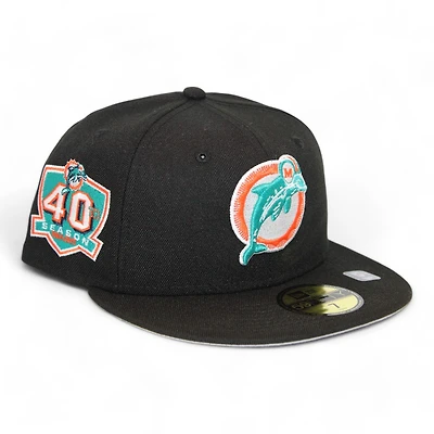 Miami Dolphins Black "DPM NFL Pack" 40 Seasons Patch Gray UV New Era 59Fifty Fitted Hat