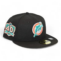 Miami Dolphins Black "DPM NFL Pack" 40 Seasons Patch Gray UV New Era 59Fifty Fitted Hat