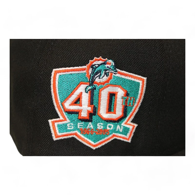 Miami Dolphins Black "DPM NFL Pack" 40 Seasons Patch Gray UV New Era 59Fifty Fitted Hat
