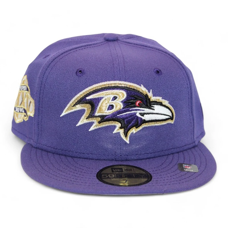 Baltimore Ravens Purple "DPM NFL Pack" Super Bowl XXXV Patch Gray UV New Era 59Fifty Fitted Hat