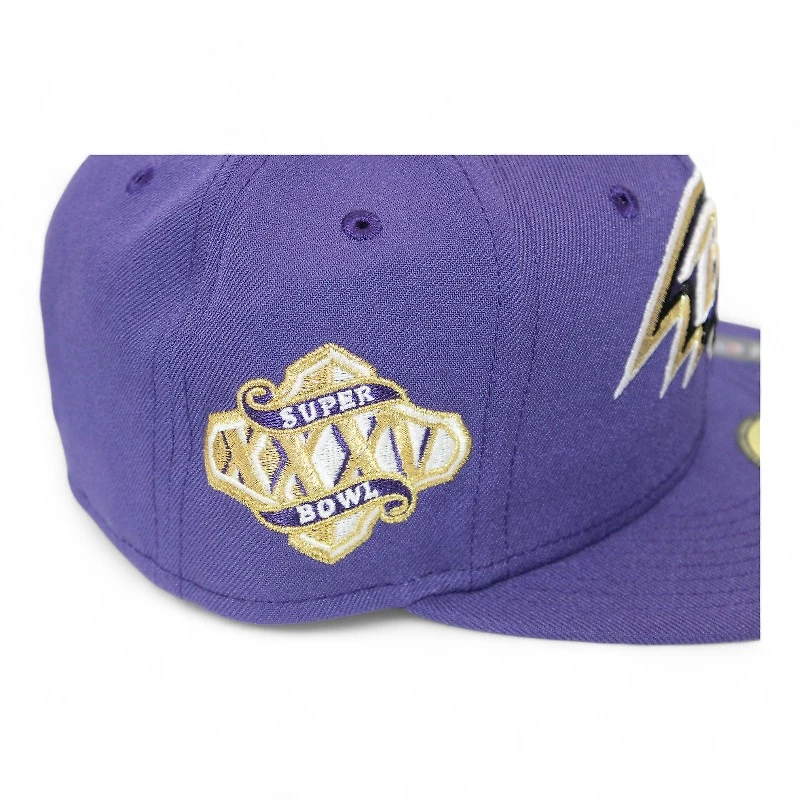Baltimore Ravens Purple "DPM NFL Pack" Super Bowl XXXV Patch Gray UV New Era 59Fifty Fitted Hat