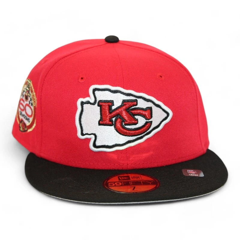 Kansas City Chiefs Red and Black "DPM NFL Pack" 60 Seasons Patch Gray UV New Era 59Fifty Fitted Hat