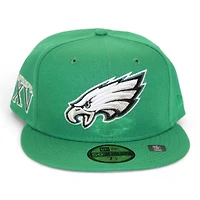 Philadelphia Eagles Kelly Green "DPM NFL Pack" Super Bowl XV Patch Gray UV New Era 59Fifty Fitted Hat