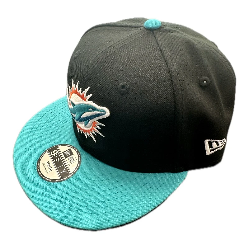 Youth Miami Dolphins Black and Aqua New Era 9FIFTY Snapback Hat