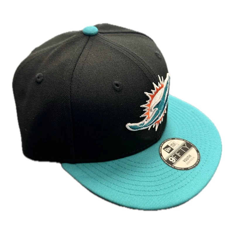 Youth Miami Dolphins Black and Aqua New Era 9FIFTY Snapback Hat