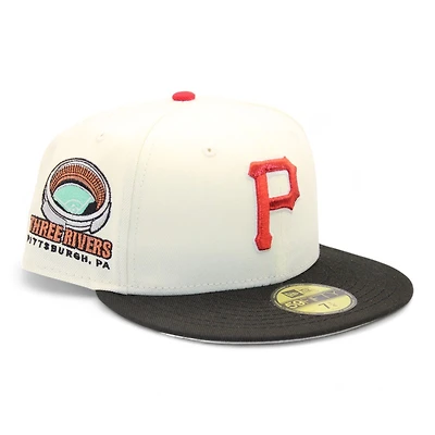 Pittsburgh Pirates Cream and Black Three Rivers Stadium Patch Gray UV New Era 59Fifty Fitted Hat