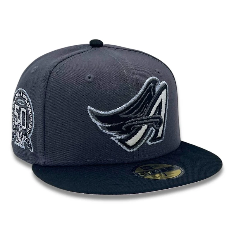 Los Angeles Angels Graphite and Black 50th Anni Patch Pink UV New Era 59FIFTY Fitted Hat