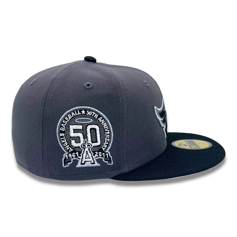 Los Angeles Angels Graphite and Black 50th Anni Patch Pink UV New Era 59FIFTY Fitted Hat