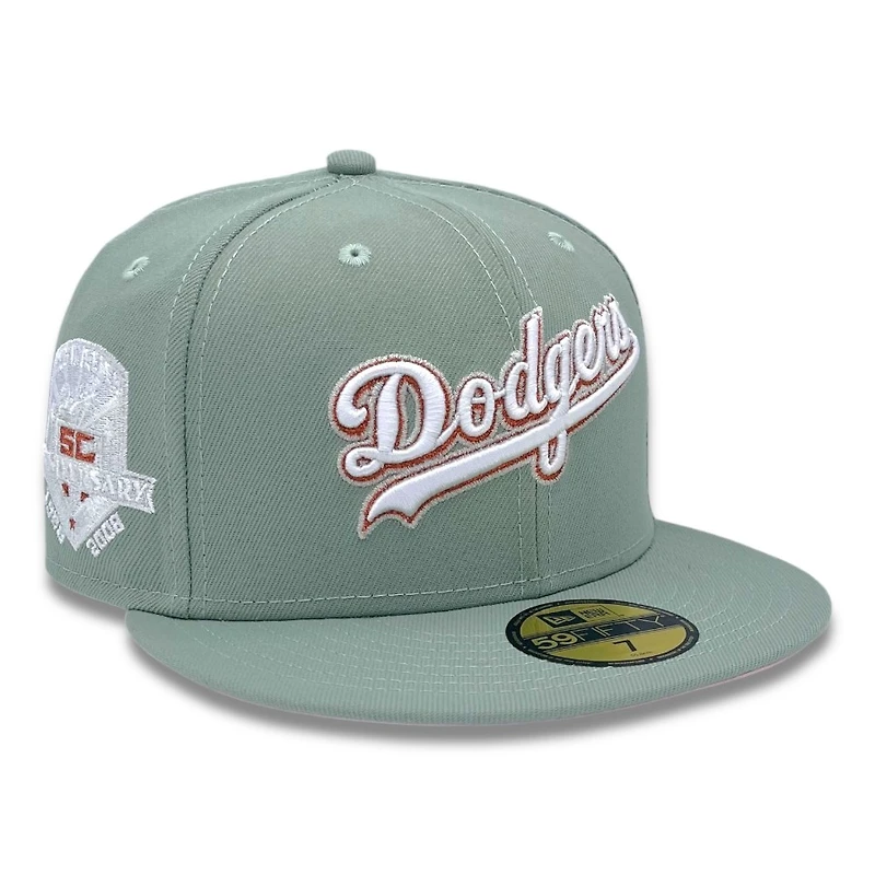 Los Angeles Dodgers Script Everest Green 50th Anni Patch Pink UV New Era 59FIFTY Fitted Hat