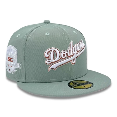 Los Angeles Dodgers Script Everest Green 50th Anni Patch Pink UV New Era 59FIFTY Fitted Hat