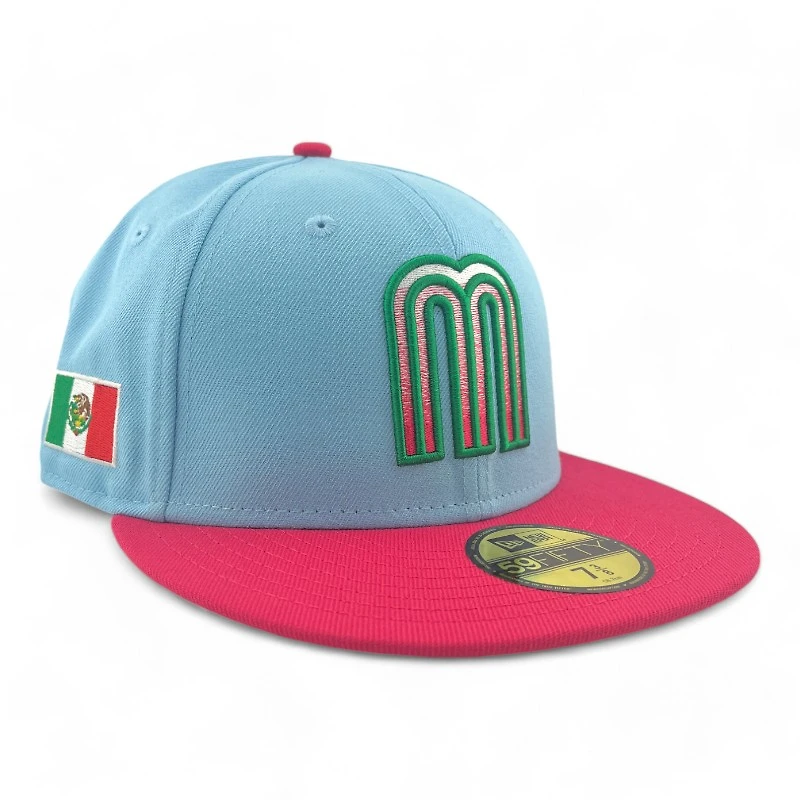 Mexico Blue and Pink Ombre Logo Flag Patch Gray UV New Era 59FIFTY Fitted Hat