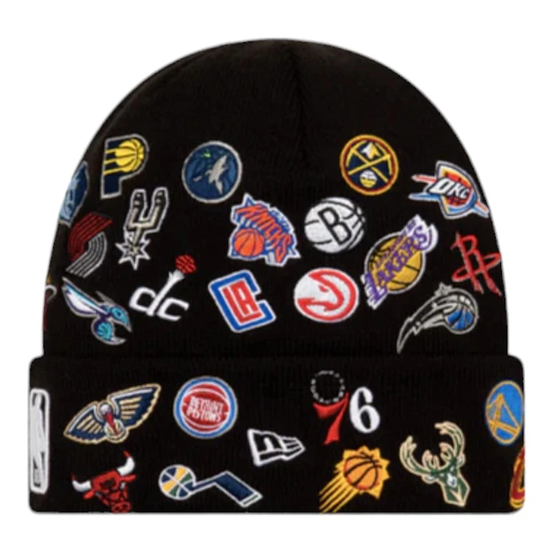 NBA Black New Era All Over Logos Beanie Knit Hat