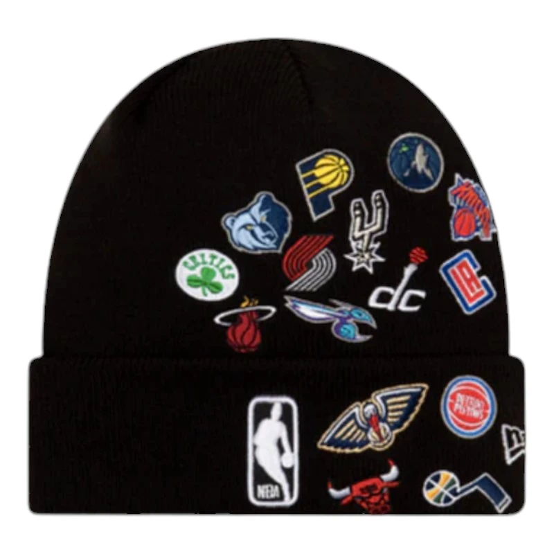 NBA Black New Era All Over Logos Beanie Knit Hat