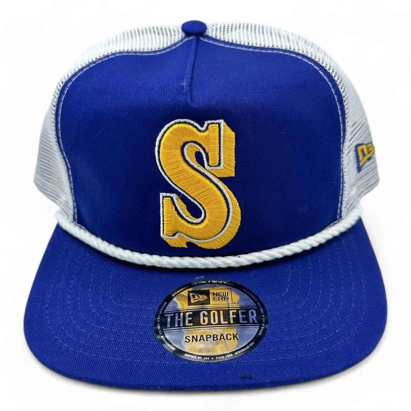 Seattle Mariners Retro Royal and White Mesh New Era Rope Golfer Snapback hat