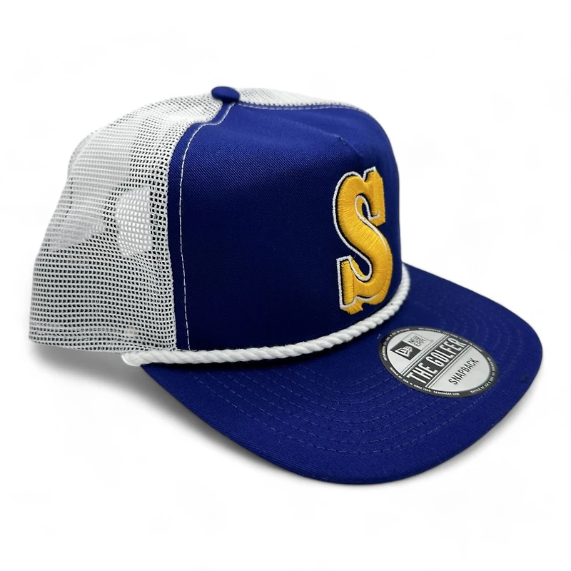 Seattle Mariners Retro Royal and White Mesh New Era Rope Golfer Snapback hat