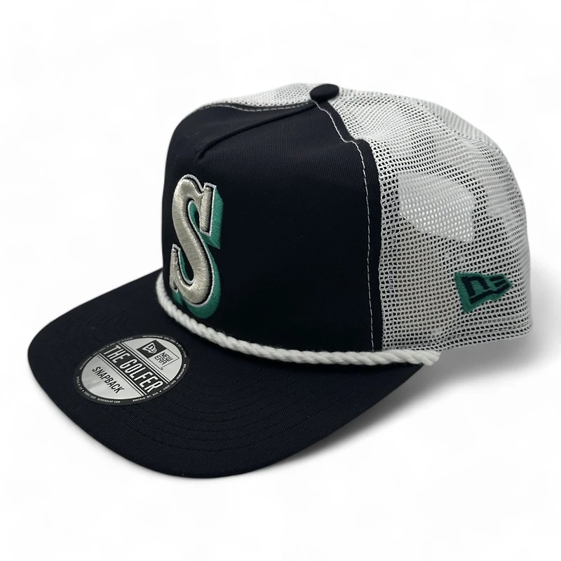 Seattle Mariners Navy and White Mesh New Era White Rope Golfer Snapback hat